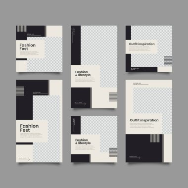 Sosyal ağ hikayeleri ve gönderileri için modaya uygun bir şablon, vektör illüstrasyonu. Sosyal medya için özgeçmiş tasarla