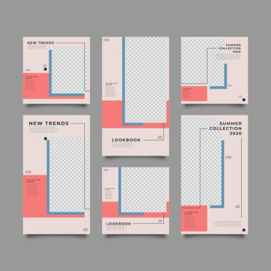 Sosyal ağ hikayeleri ve gönderileri için modaya uygun bir şablon, vektör illüstrasyonu. Sosyal medya için özgeçmiş tasarla