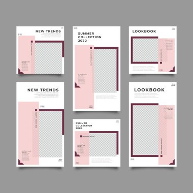 Sosyal ağ hikayeleri ve gönderileri için modaya uygun bir şablon, vektör illüstrasyonu. Sosyal medya için özgeçmiş tasarla