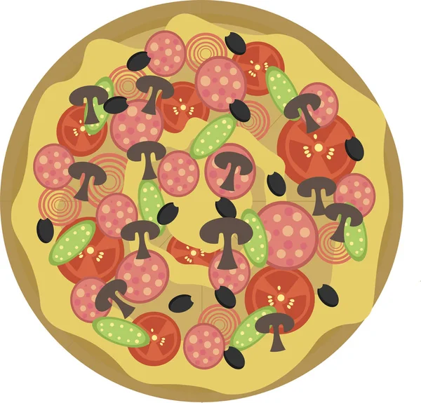 Fatia de pizza de pepperoni italiano no fundo branco, vista superior — Vetor de Stock