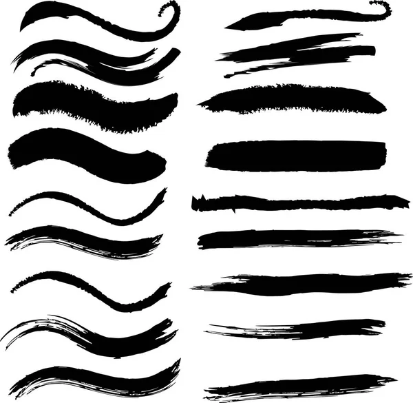 Establecer diferentes pinceladas grunge. Elementos sucios de diseño artístico aislados sobre fondo blanco. Tinta negra trazos vectoriales. Colección de pincel negro aislado. Pinceladas aisladas — Vector de stock