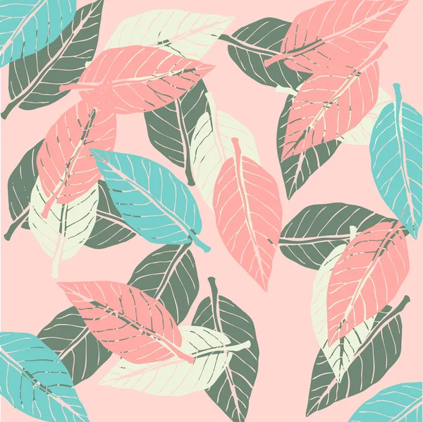 Dulce pastel color brillante verano silueta Patrón abstracto con hojas y flores Fondo con flores vector en estilo moderno en rosa claro — Vector de stock