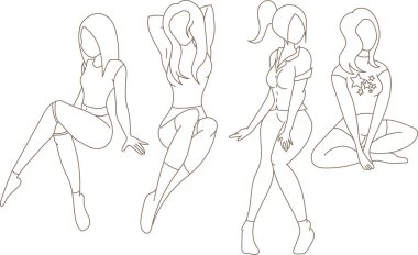 Genç kadınlar ayakta, sürekli çizgi çizme