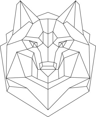 Beyaz arka plan vintage vektör tasarım öğesi illüstrasyon sette izole kurt geometrik çizgiler siluet