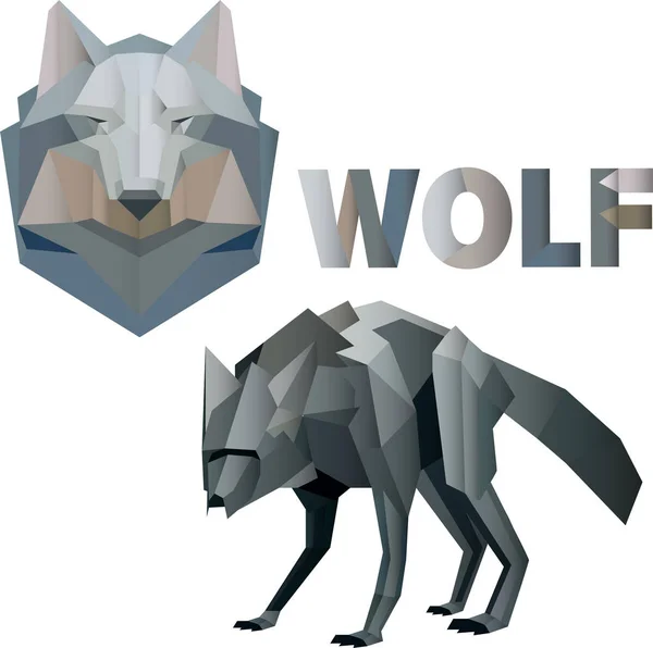 Wolf Lignes Géométriques Silhouette Isolée Sur Fond Blanc Vintage Vectoriel — Image vectorielle