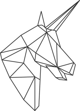 Vektör poligonal hayvan kafası üçgen çizim. Origami stil anahat geometrik tek boynuzlu at