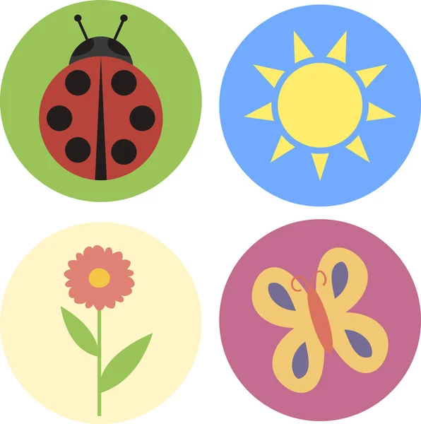 Spring icons set, flat style. Gardening cute collection of design elements, isolated on white background. Nature clip art. Vector illustration — Stock Vector