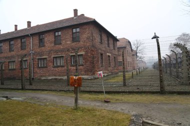 Auschwitz, Polonya - 15 Şubat 2016: Auschwitz toplama kampı