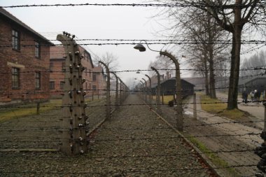 Auschwitz, Polonya - 15 Şubat 2016: Auschwitz toplama kampı
