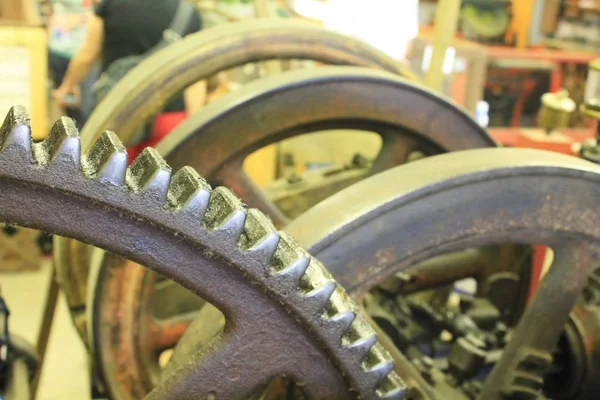 Ozubená Kola Setrvačníky Steampunk Abstraktní Horizontální Closeup — Stock fotografie