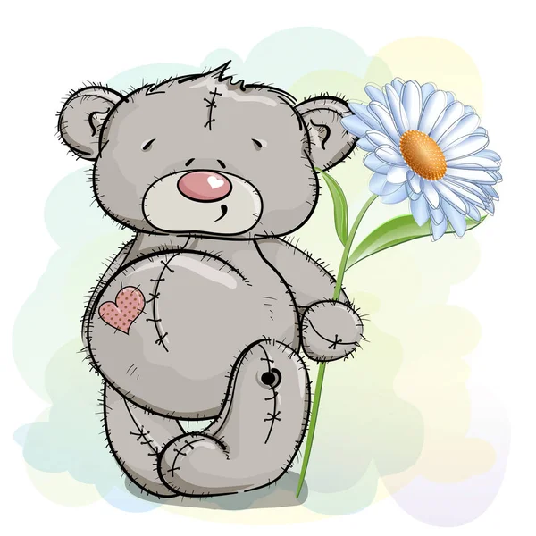 Teddybär Und Ein Weißes Gänseblümchen Auf Hellem Hintergrund — Stockvektor