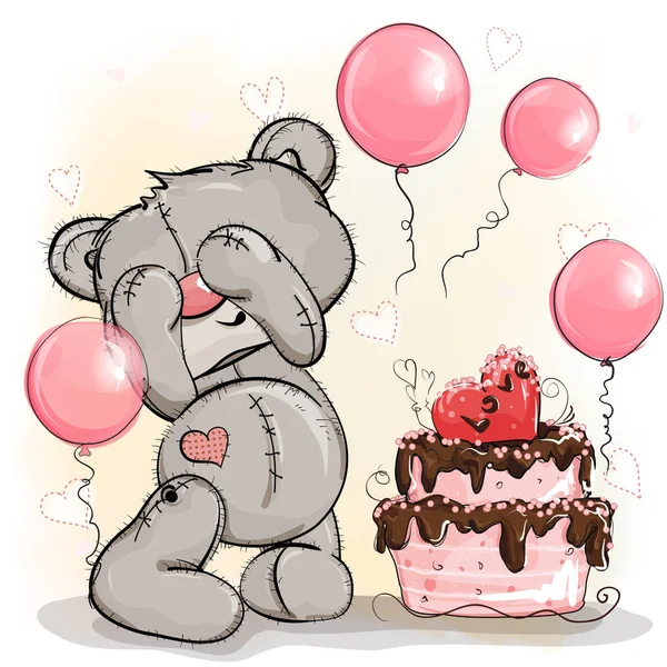 Garçon Anniversaire Ours Peluche Reçoit Gâteau Cadeau Arrière Plan Avec — Image vectorielle