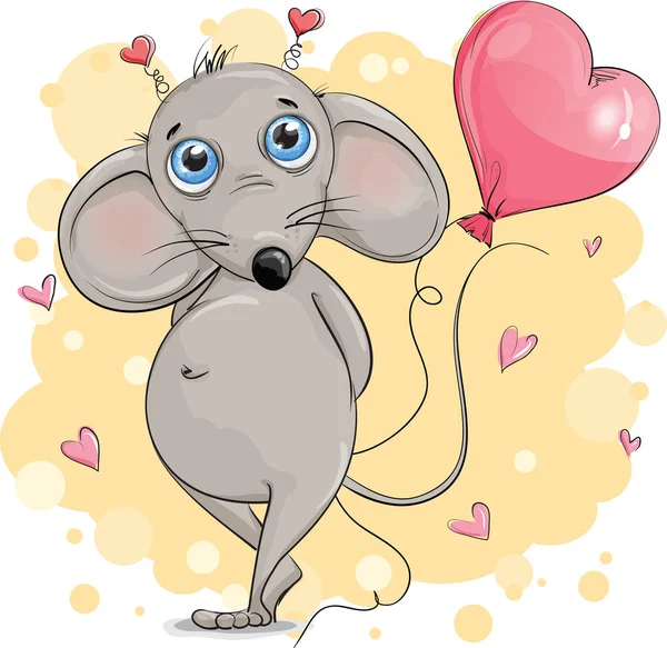 Lindo ratón tímido con un corazón de aire — Vector de stock