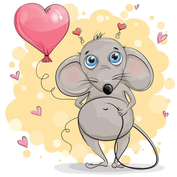 Lindo ratón tímido con un corazón de aire — Vector de stock