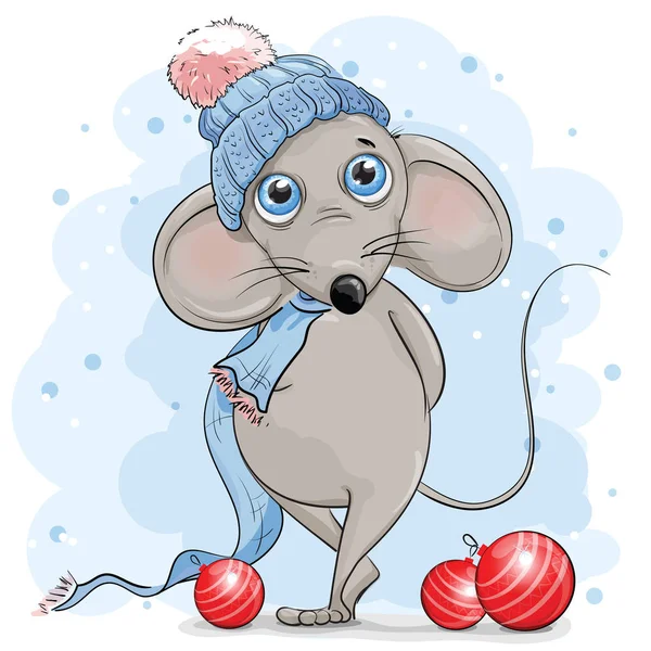 Mignonne souris timide pour Noël — Image vectorielle