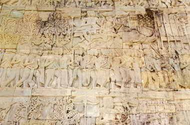 Bir anlatı büyük ölçekli sahne birinden Angkor Khmer ordu Mart'ta gösterilen Thom Bayon tapınakta galerileri