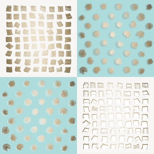 Luxury patterns with gold. Gold foil elements: circles, squares. White, aqua whisper backgrounds. Texture Set. High quality print.
