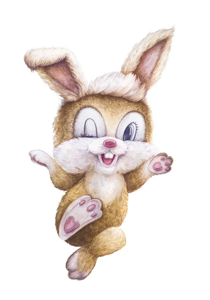 Акварель. Счастливый Кролик улыбается. Кролик, который подмигивает. Персонаж детей. Подарок новорожденному. Качество печати. Белый фон. Иллюстрация для детей . — стоковое фото