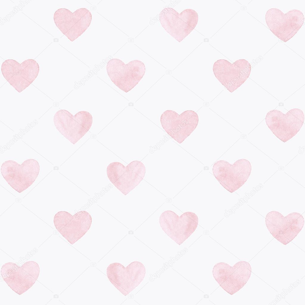 Seamless baby pattern. Kids prints. Watercolor. Light pink rose hearts. White background. Print quality