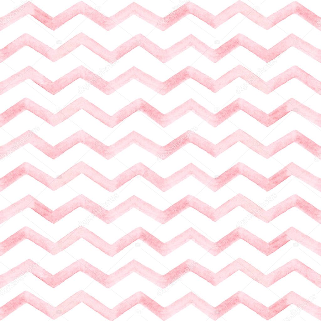 Seamless pattern. Kids prints. Watercolor elements. Light blue zigzag lines. White background. Print quality