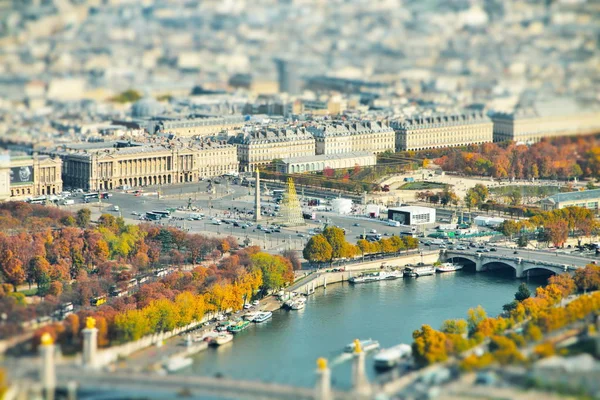 Selektivt Fokus Miniatyr Stil Utsikt Från Eiffeltornet Place Concorde Paris — Stockfoto