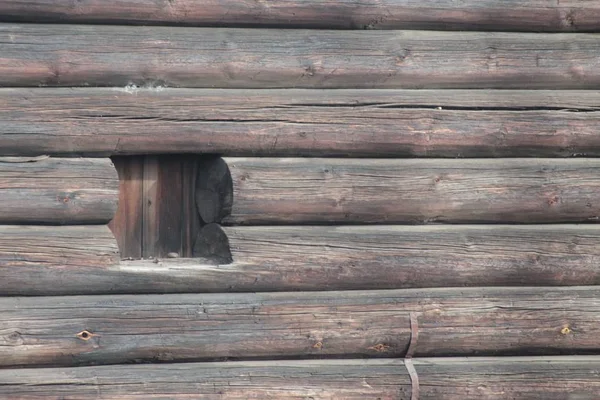 Eine Alte Holzwand Mit Einer Kleinen Öffnung Natürliche Farbe Jahrgang — Stockfoto