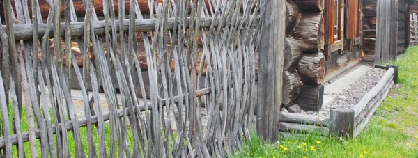 Fragment Eines Weidenzauns Einem Alten Russischen Gutshaus Alles Aus Holz — Stockfoto