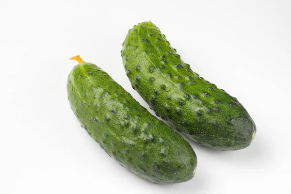 Two Fresh Cucumbers White Background Bright Color High Contrast — Stock Photo, Image