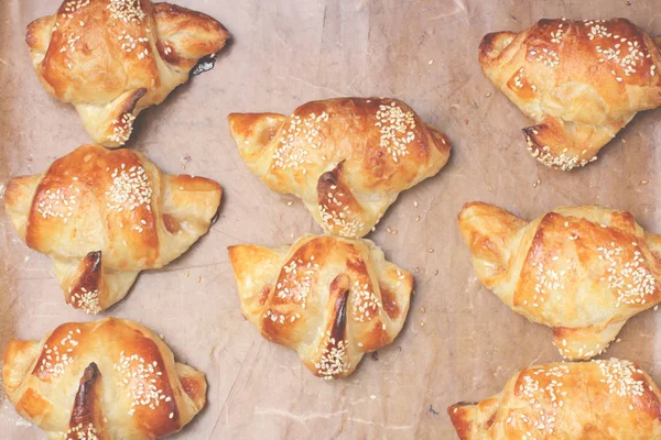 Croissant Fatti Casa Con Marmellata Albicocche Appena Sfornata — Foto Stock