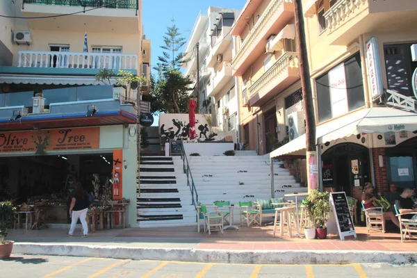 Agios Nikolaos Kréta Görögország 2015 Szemléltető Editorial Musical Lépcsőház Megy — Stock Fotó