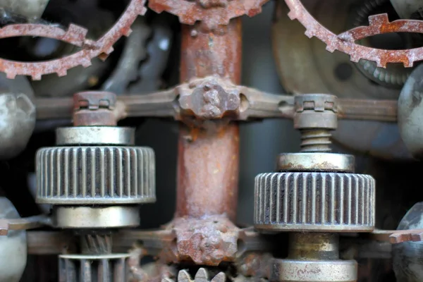 Metal Art Style Steampunk Background Close Gears Pistons Bushings Steel — Stock Photo, Image