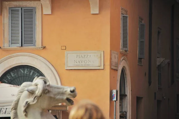 Рим Италия 2015 Иллюстративная Табличка Названием Площади Piazza Navona Stadio — стоковое фото