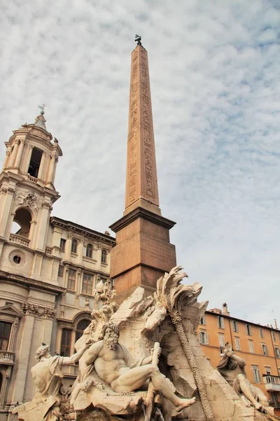Ancient Egyptian Obelisk Sculptures Fountain Four Rivers Navona Square Bernini — Stock Photo, Image