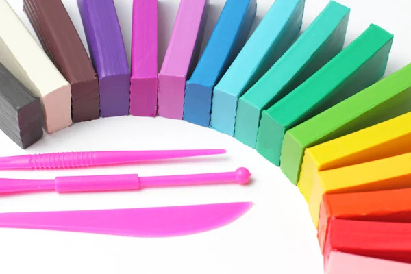 Heldere Stukjes Multi Gekleurde Plasticine Voor Creativiteit Van Kinderen Een — Stockfoto