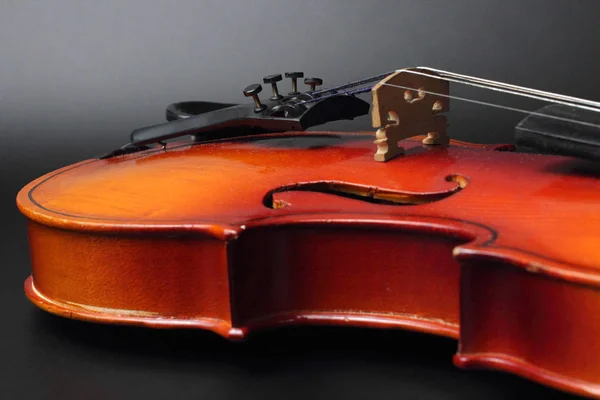 Fragment Violin Close Musical Instrument Dark Background Concept Classical Music — Stock Photo, Image