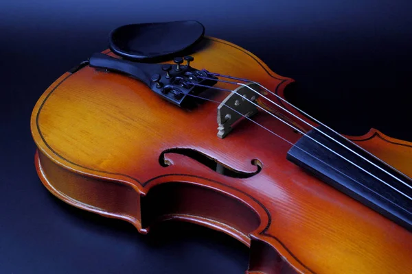 Top Deck Violin Strings Fine Tuning Dark Background Concept Musical — Stock Photo, Image