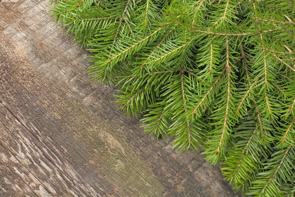 Árbol Navidad Ramas Sobre Fondo Rústico Primer Plano Lugar Para — Foto de Stock