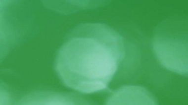 Yeşil arkaplan ve geniş noktalarda soyut bulanıklık. Suda gerçek güneşin parladığı 4K video. Çerçevede hızlı hareket.