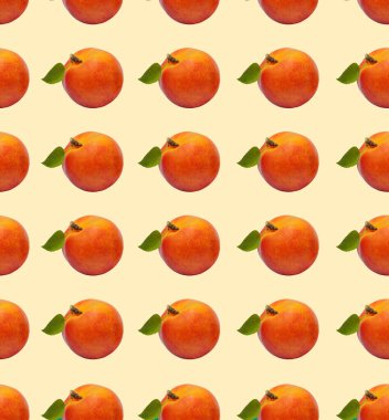 Kusursuz desen, bej arkaplanda yapraklı şeftali..