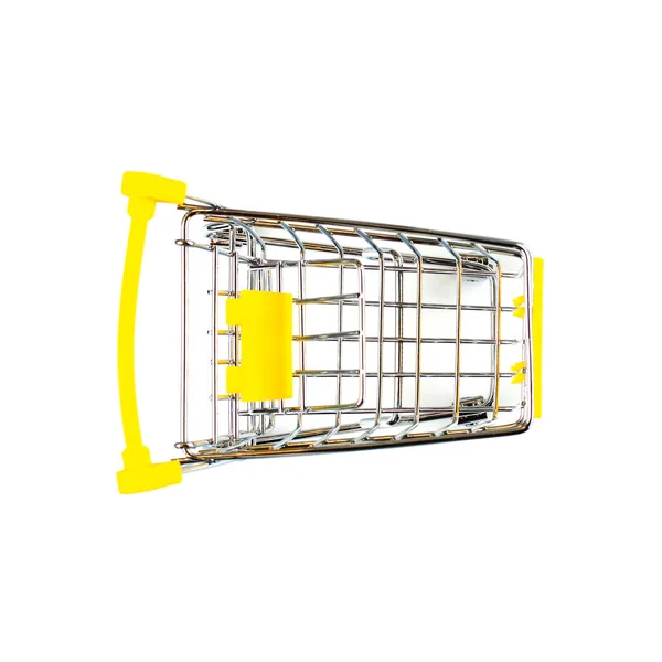 Yellow Shopping Cart White Background Isolate Top View Copy Space — Stock Photo, Image