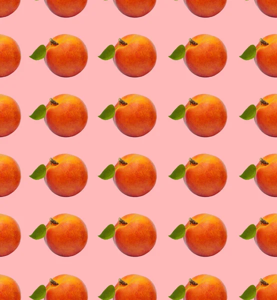 Nahtloses Muster Pfirsich Mit Blatt Auf Rosa Hintergrund — Stockfoto