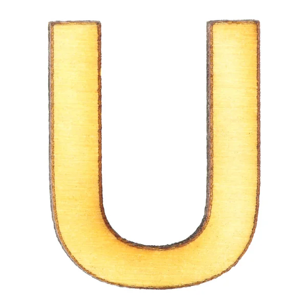 Letter U made of wood or plywood on a white background, isolate, english alphabet, close-up.