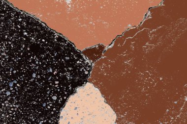 Kahve çekirdeğinin renk paleti. Renkli bölümlerle beton yüzey. Üst görünüm, düz görünüm, metin için yer, kopyalama alanı.