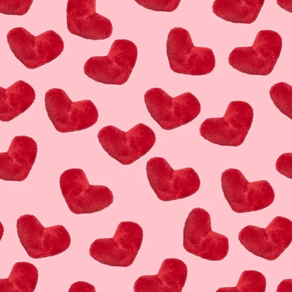 Naadloos Patroon Pluche Hart Een Roze Achtergrond Valentijnsdag Romantisch Relatieconcept — Stockfoto