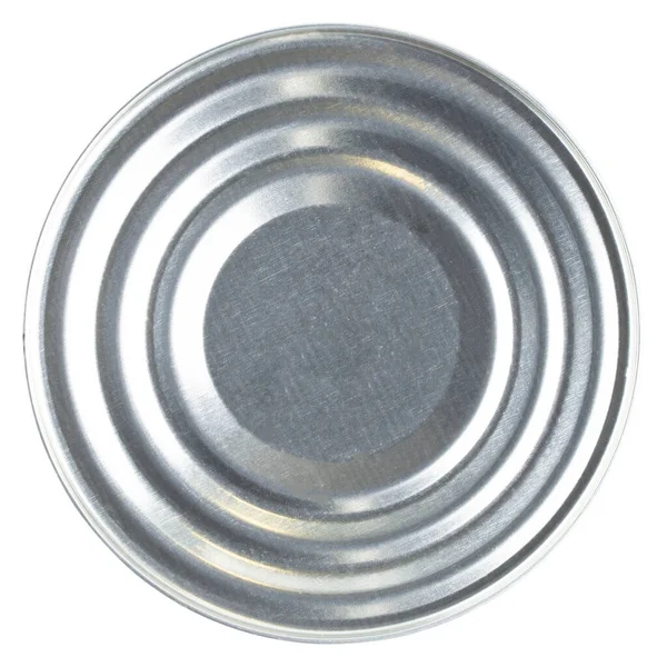 Tin Can Food Top View Close White Isolate — Stock Photo, Image