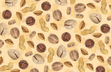 Sonbahar deseni. Sonbahar akçaağaç yapraklı açık sarı renkli fındıklar. Üst manzara, düz uzanma.