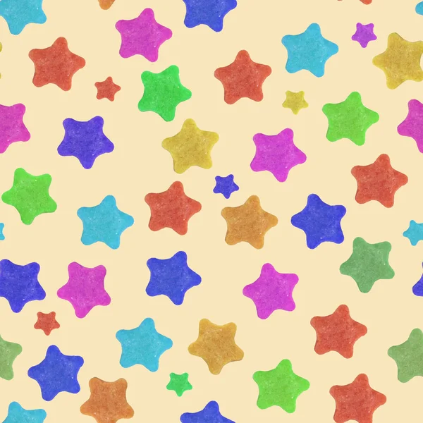 Nahtloses Muster Festlicher Hintergrund Mit Bunten Sternen Auf Beigem Hintergrund — Stockfoto
