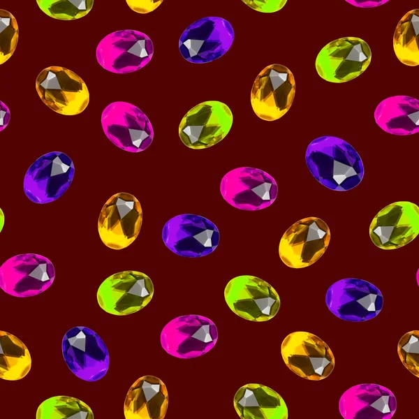Bezproblémový Vzorec Multibarevné Fasetované Kameny Tmavočerveném Pozadí — Stock fotografie