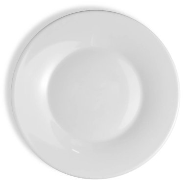 Beyaz arka planda büyük bir plaka, yakın plan, izole. Boşluğu kopyala, üst görünüm, düz uzanma.