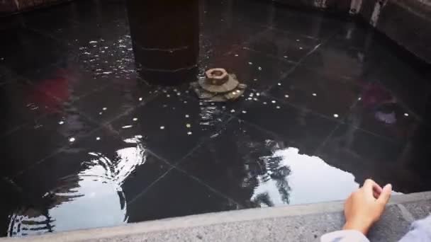 Chica Lanzando Una Moneda Fuente — Vídeos de Stock